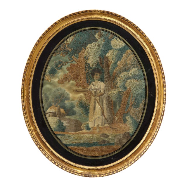 Regency Stumpwork Oval Picture For Sale