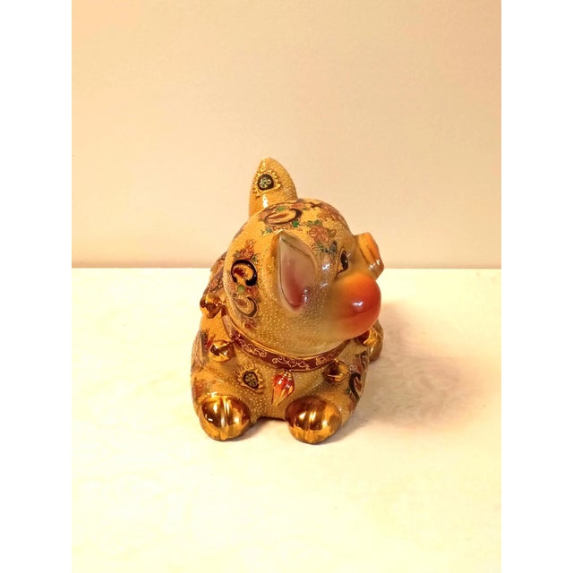 Chinoiserie Chinoiserie Large Porcelain Pig Statement Piece Imari Brocade Statue Hollywood Regency Home Decor For Sale - Image 3 of 10