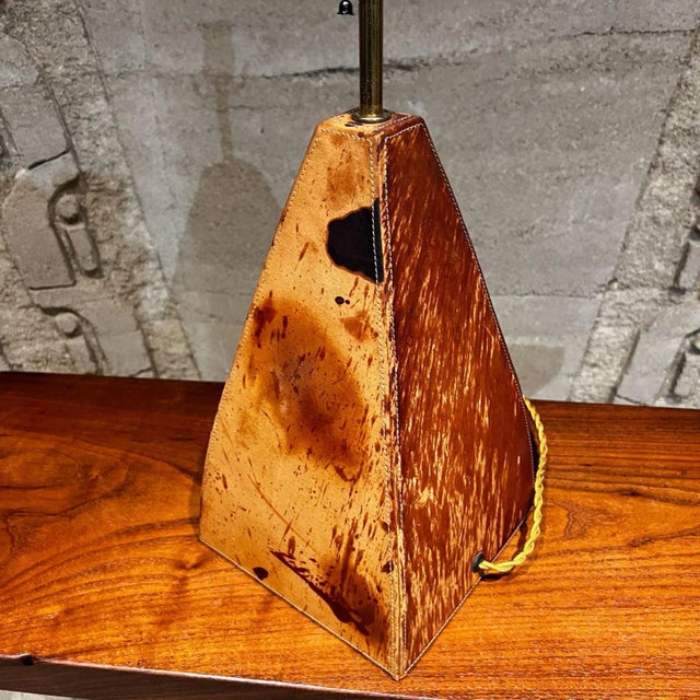 Brown 1970s Artistic Table Lamp Abstract Modern Leather Wrapped Metal For Sale - Image 8 of 11