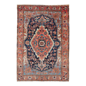 Antique Persian Serapi-Heriz Rug With Geometrics Design in Midnight Blue 7'3"x11'0"