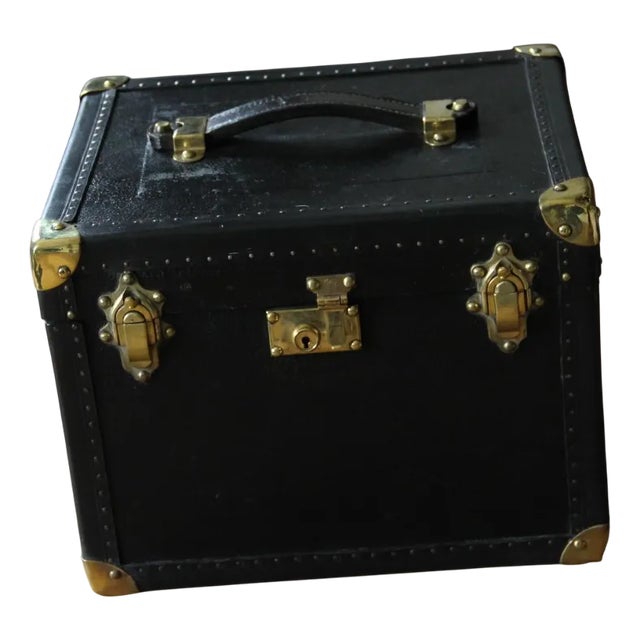 Vintage Black Leather Vanity Case For Sale