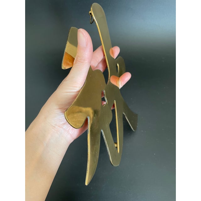 Vintage Brass Wall Hanging Trivet of Chinese Character for Autumn For Sale - Image 4 of 8