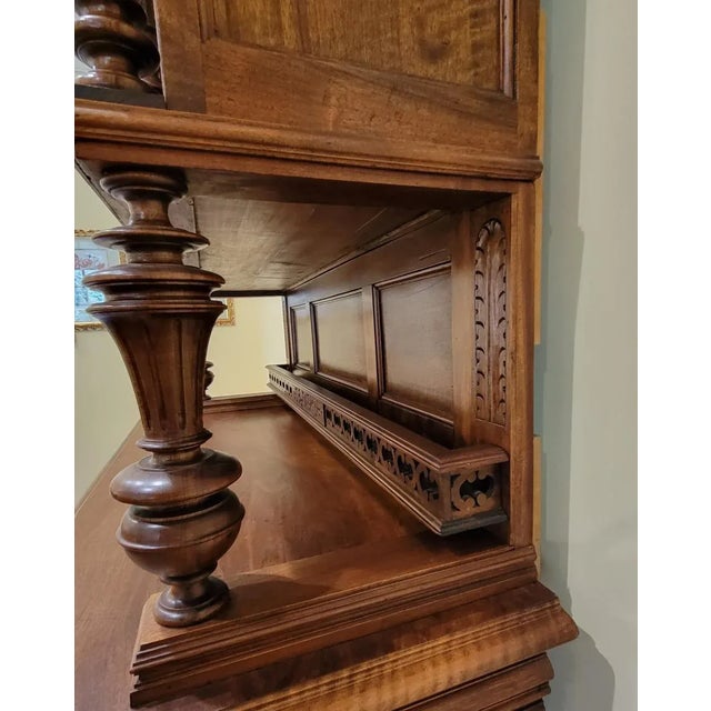 19th C Belgian Carved Walnut Cupboard Cabinet Sideboard For Sale - Image 9 of 12