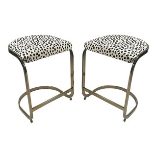 Milo Baughman Style Brass Cantilever Stools - A Pair For Sale