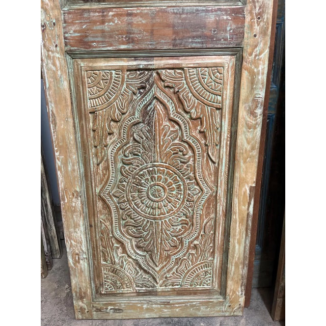 1920s Vintage Indian Lotus Mandala Carved Sliding Barn Door, Statement Piece80x28 For Sale - Image 5 of 6