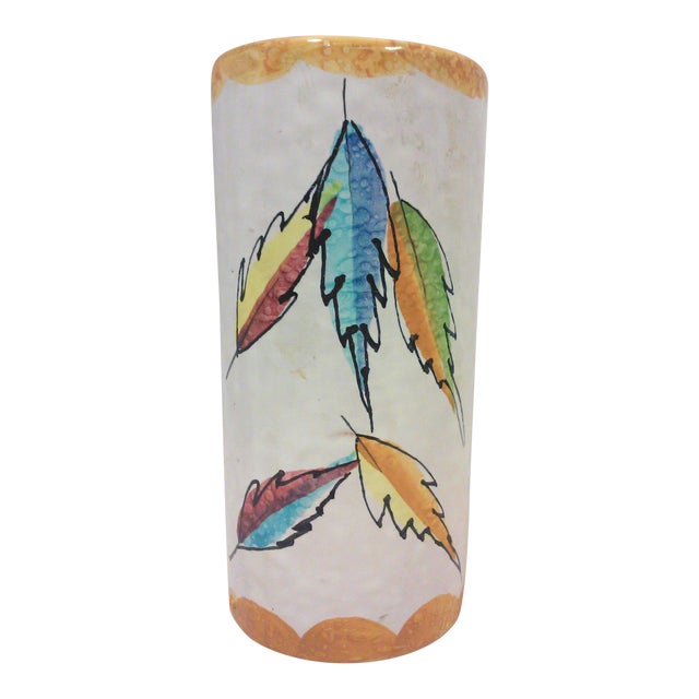 Colorful Italian Ceramic Leaf Vase For Sale