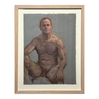 Vintage Expressionist Male Nude Figurative Study, Framed (Oil on Canvas Paper) For Sale