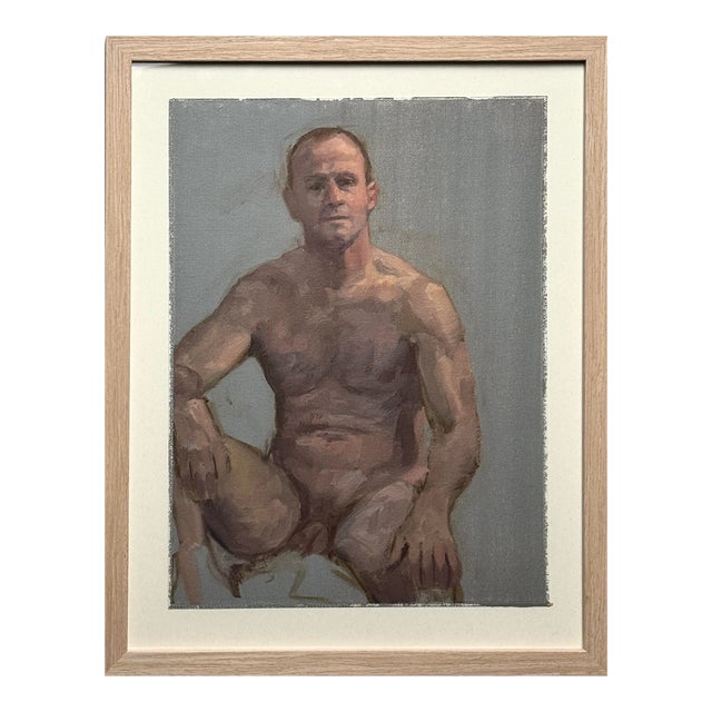 Vintage Expressionist Male Nude Figurative Study, Framed (Oil on Canvas Paper) For Sale