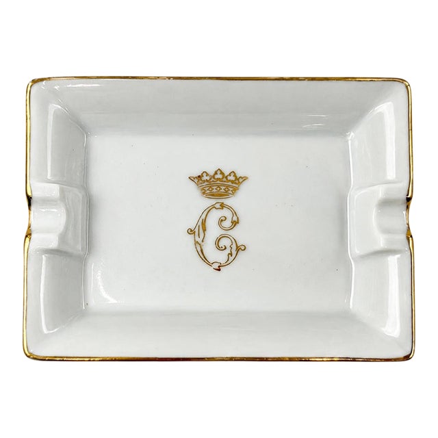 Vintage Hotel De Crillon Paris White Porcelain Ashtray Catchall Dish For Sale