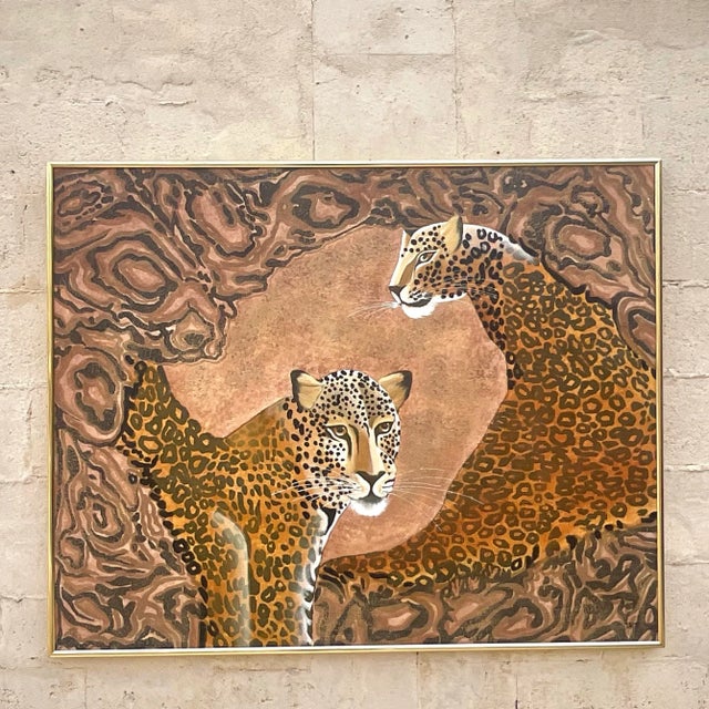 Chocolate Vintage Boho Cheetah Original Oil Painting on Canvas For Sale - Image 8 of 11