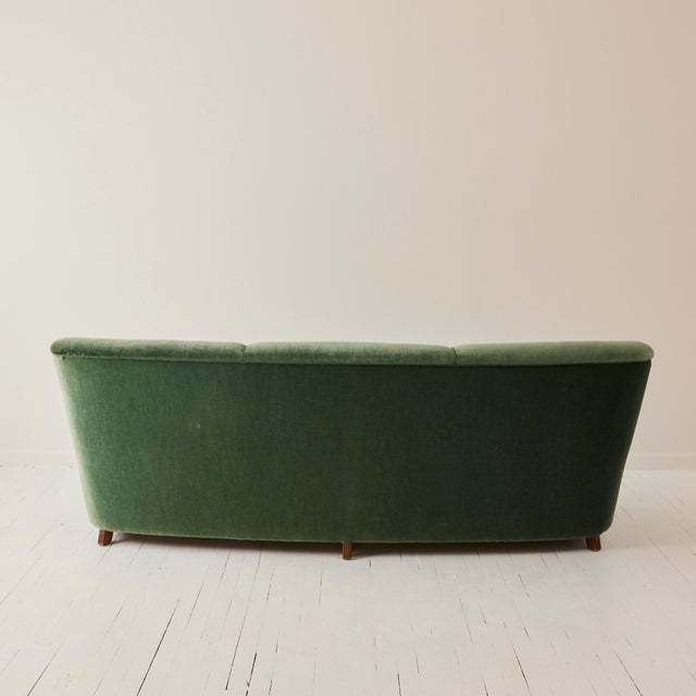 Mid-Century Modern Curved Danish Sofa in Velvet, 1940's For Sale - Image 3 of 11