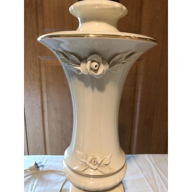 Ceramic Vintage Porcelain Lamp With Shade For Sale - Image 7 of 8