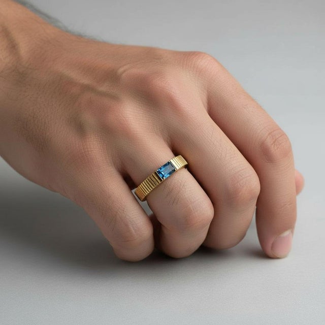 Modern Topaz Solitaire Ring for Men Silver, Gold, Size 9 For Sale - Image 3 of 6