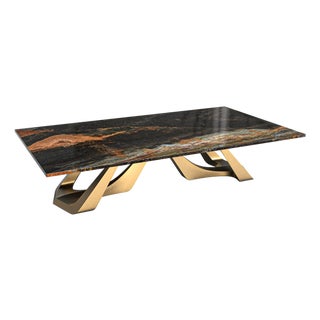 "Pagina" Coffee Table With Bronze and Golden Cobra Marble, Handmade For Sale