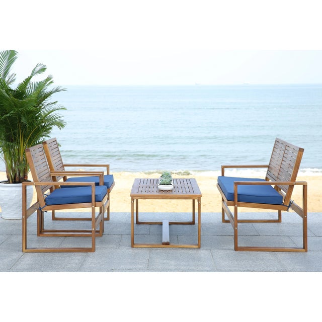 Outdoor Living Set in Brown & Navy - 4 Pieces For Sale In Philadelphia - Image 6 of 8