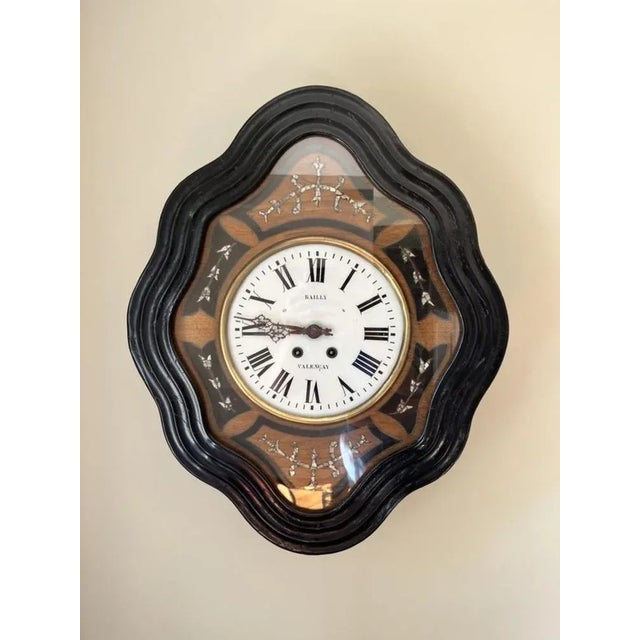 Black Antique Victorian French Wall Clock, 1860s For Sale - Image 8 of 8