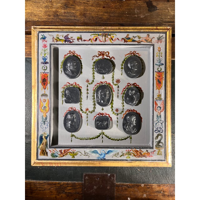 Renaissance Revival Grotesche Painted Frame With Neoclassical Grand Tour Intaglios For Sale - Image 12 of 15