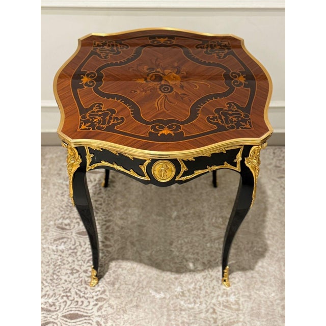 1960s Louis XV Style Side Table Gilt Bronze Accent, Custom Made For Sale - Image 4 of 10