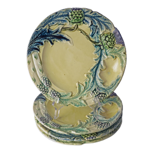 Antique Asparagus & Artichoke 4 French Majolica Plate Set Barbotine Country Decor Fives Lille