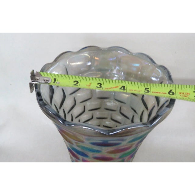 Federal Carnival Glass Yorktown Thumbprint Design Iridescent Vase For Sale In Miami - Image 6 of 10