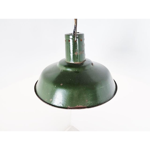 1960s Vintage Industrial Dark Green Enamel Pendant Light, 1960s For Sale - Image 5 of 10