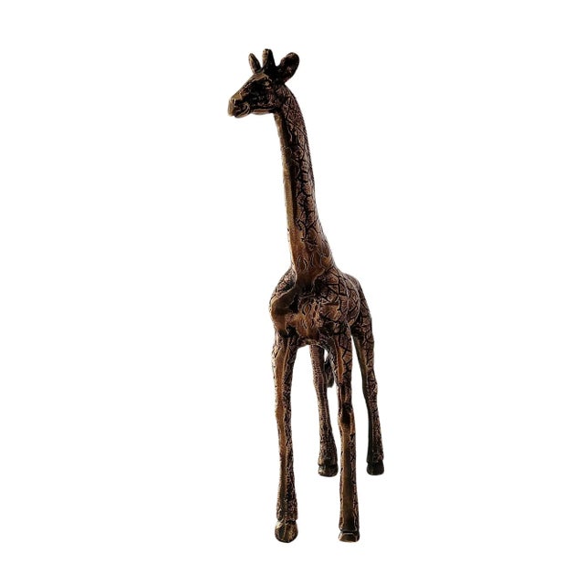 Metal Antique Brass Finish Metal Giraffe Sculpture For Sale - Image 7 of 8