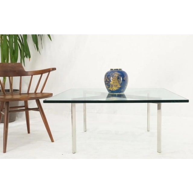 Square 3/4" glass top stainless steel base Barcelona coffee table Bauhaus style.