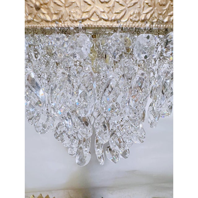 Vintage Multi-Tier Crystal Waterfall Chandelier With Ornate Brass Rim For Sale - Image 4 of 9