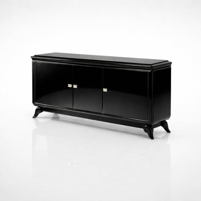 Black Large Art Deco Sideboard in Black Lacquer and Brass, 1940s For Sale - Image 8 of 8
