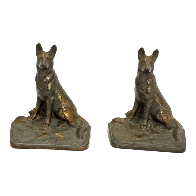 Pair of German Shepherd Bookends Cast Iron Circa 1925 For Sale