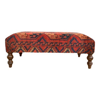 Antique Rug Fragment Ottoman Table For Sale