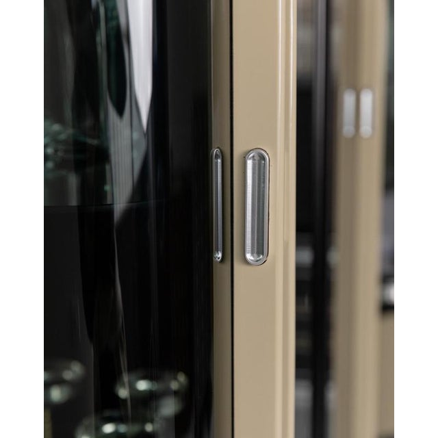 Vintage Art Deco Style Bar Cabinet in Lacquered Wood, Green Marble, Aluminium and Curved Smoked Glass, 1950s For Sale - Image 9 of 17