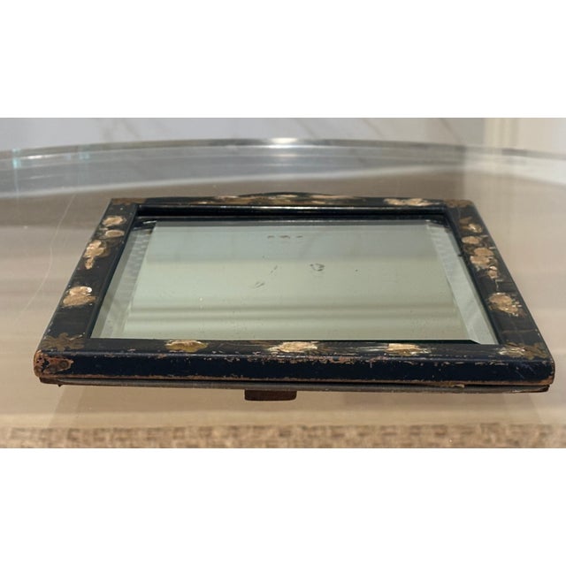 Antique English Chinoiserie Black Japanned Dressing Table Mirror / Table Top Easel Mirror For Sale - Image 12 of 18