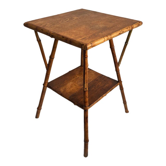 Victorian Side Table Oak and Bamboo For Sale