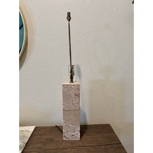 Mid-Century Modern 1960s Mid Century Modern Rosalia Marble Real Block Lamp 12”x3.5” Cream Pink After Gibbings Solid Block For Sale - Image 3 of 9