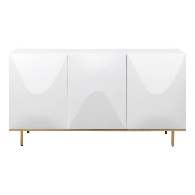 Pasargad Home Polara Modern White Sideboard With Geometric Doors For Sale