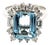14k Gold 4 Carat Emerald Cut Aquamarine & Natural Diamond Ring, Size 7 For Sale