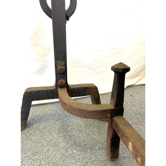 Early 1900's Addison Mizner Mediterranean/ Spanish Colonial Revival Hand Forged Wrought Iron Andirons - A Pair For Sale - Image 17 of 18