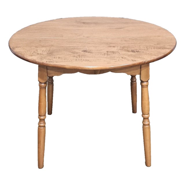 Mid 20th Century Solid Maple & Tiger Maple Bench Made Round Dining Table Tavern Table For Sale