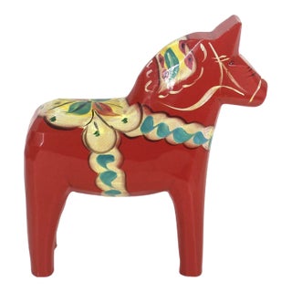 Vintage Swedish Dala Horse by Grannas a Olssons Folk Art Red Orange For Sale