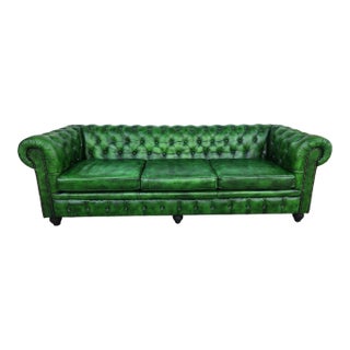 1980s Green Chesterfield Leather Sofa For Sale