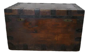 Large Lined Iron Banded Travel Trunk by H D Dean, 1890s