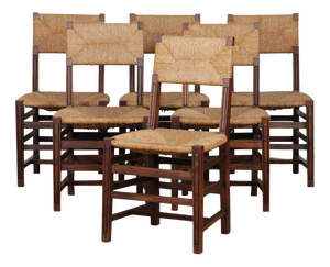 Vintage French Oak Straw-Seated Chairs, 1950, Set of 6