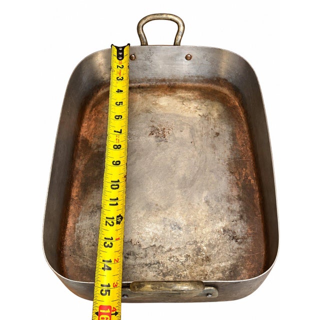 Late 20th Century Vintage Solid Copper Rectangular Roasting Tray Pan Side Handles For Sale - Image 5 of 5
