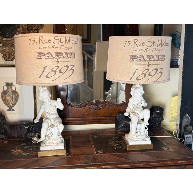 1960s Italian Blanc Du Chin Cherub Lamps - a Pair For Sale - Image 4 of 17