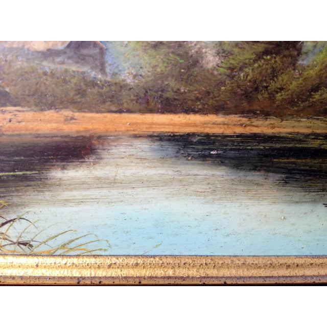Wood 1930s English Impressionist Landscape Painting, Cottage by River For Sale - Image 7 of 11