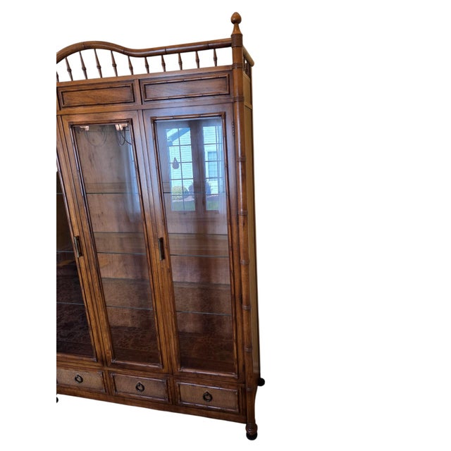 Vintage Thomasville Faux Bamboo and Cane Glass Display Cabinet China Hutch For Sale - Image 10 of 17