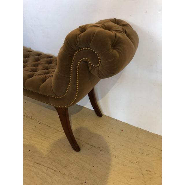 Mid 19th Century Vintage Rolls Royce English Regency Tufted Velvet Bench For Sale - Image 12 of 13