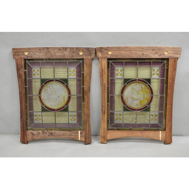 Antique French Art Nouveau Stained Leaded Glass Windows With Birds - A Pair For Sale - Image 10 of 12