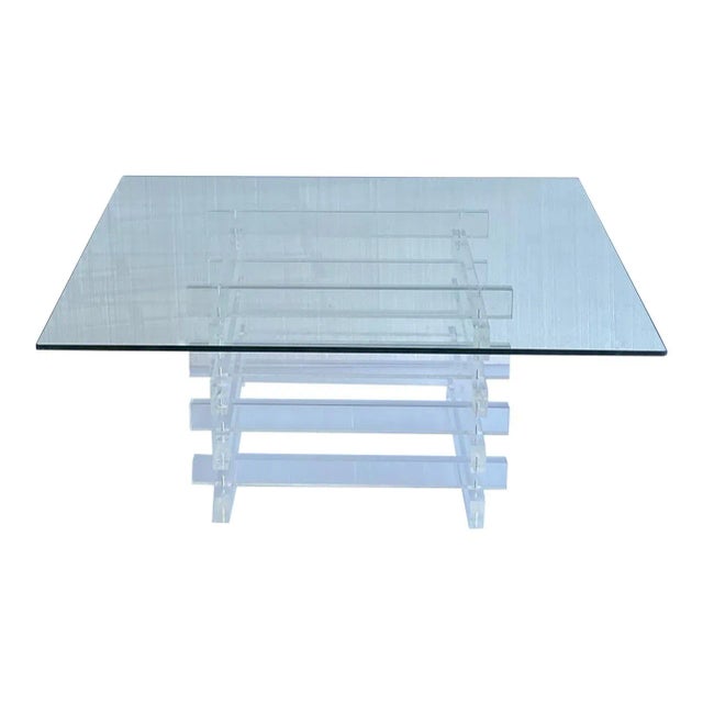 Karl Springer 1970s Square Stacked Lucite Glass Top Coffee Table For Sale - Image 4 of 7